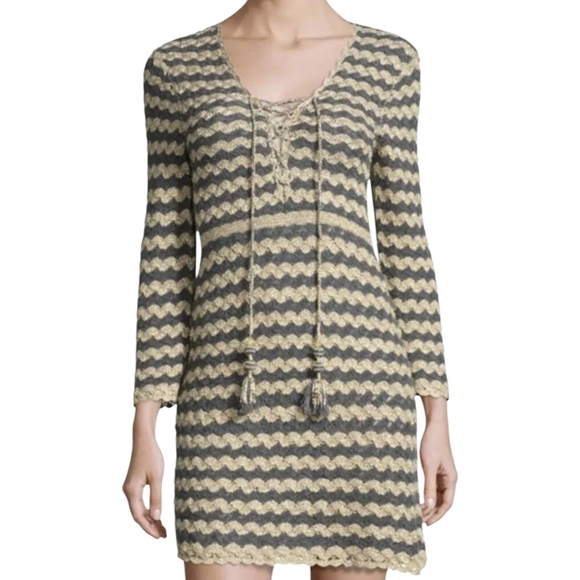 CALYPSO ST BARTH Rigma Cashmere Sweater Dress Women's XS Grey Chevron Boho Tunic - Picture 1 of 14